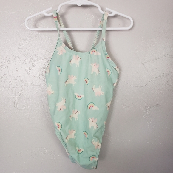 Old Navy Toddler Girl 4T One Piece Swimsuit Mint Blue Unicorn Rainbow - Picture 1 of 7